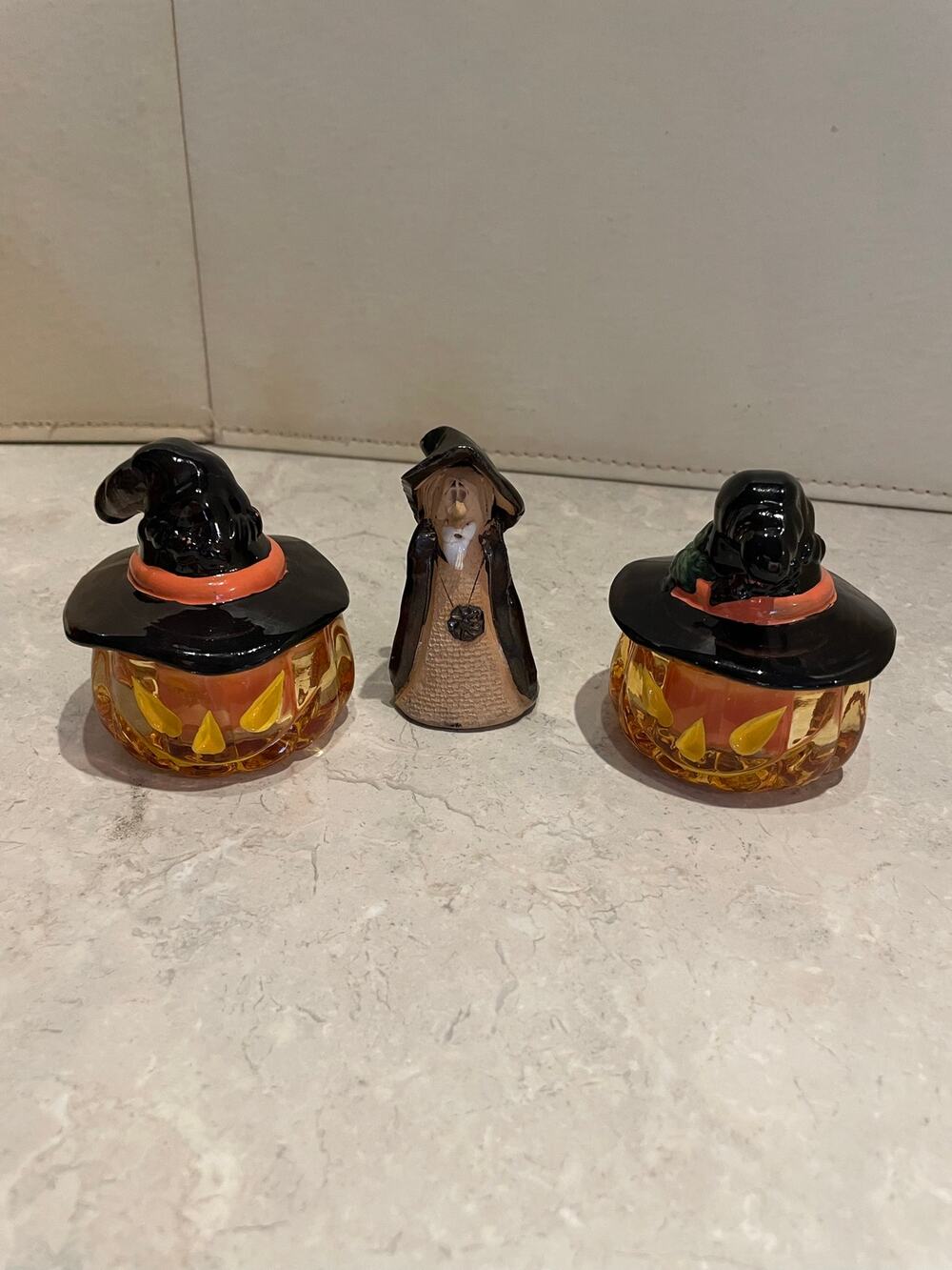 Vintage Gill Tilley Clay Wizard Candle Snuffer w 2 Crystal Witch Candles unscent